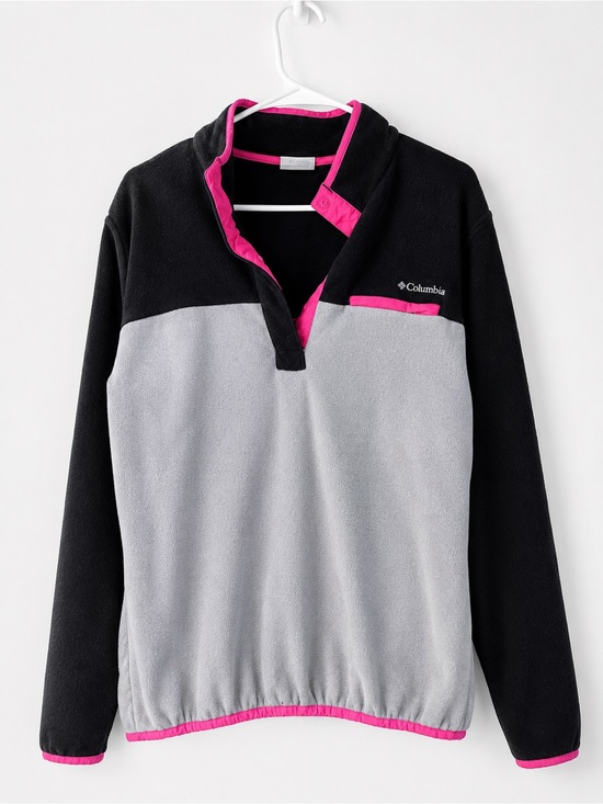Columbia Jackets & Blazers - Columbia Black, Light Gray & Hot Pink Snap-Placket Fleece Pullover